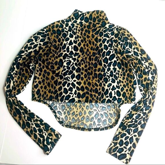 HP! Blue Leopard Print Long Sleeve Spandex Top - Picture 2 of 6